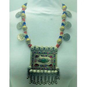 Red and Blue Beaded Pendant NecklaceBohemian Necklace